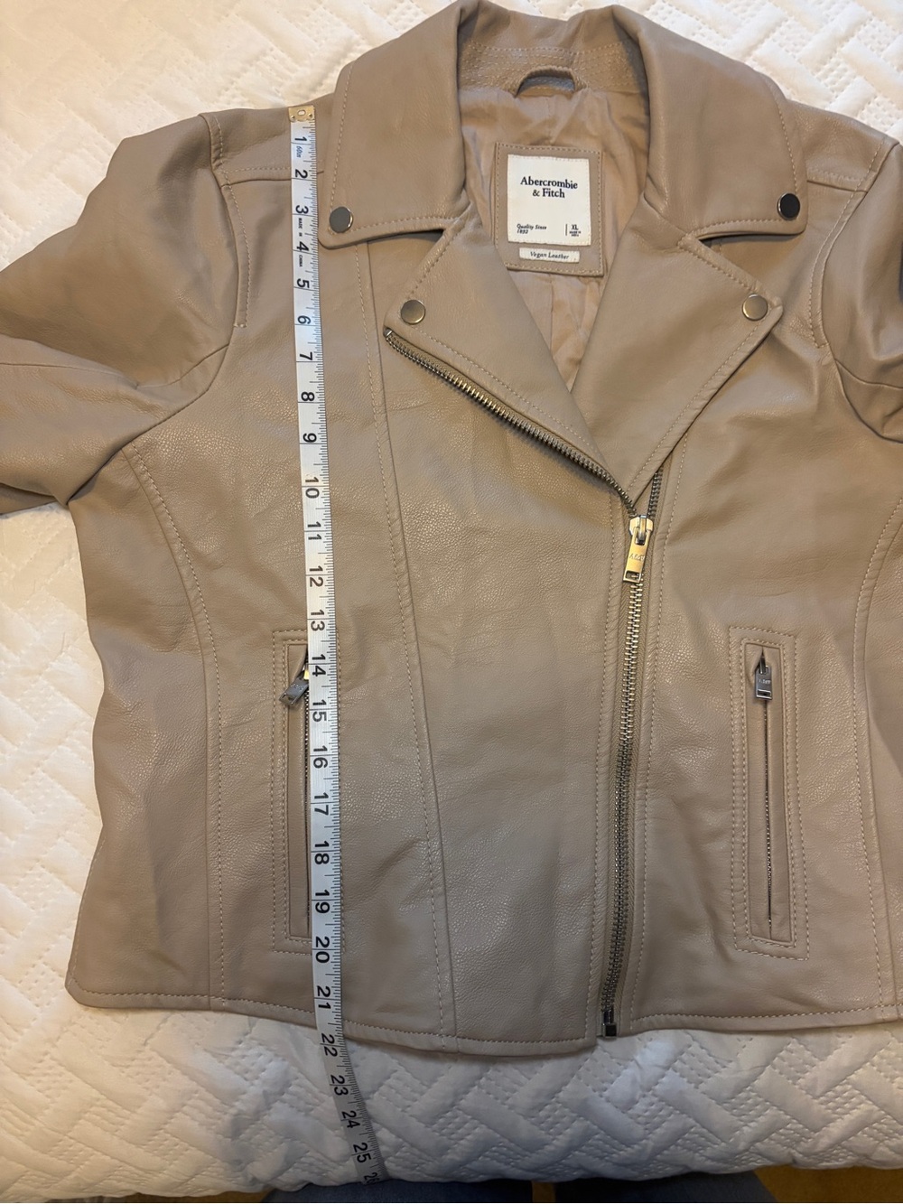 Abercrombie & Fitch | Cropped Taupe Faux Leather Moto Jacket - Picture 7 of 8